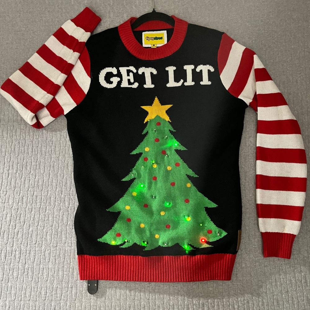 Tipsy Elves Ugly Christmas Tree Sweater‎ Light Up  Size S holiday Santa Claus